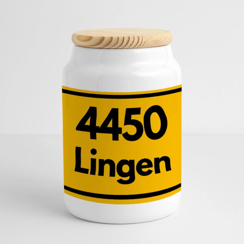 OLD POSTCODE POSTCODE RETRO 4450 LINGEN Panoramic Cookie Jar with Wooden Lid