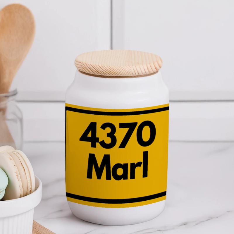 OLD POSTCODE POSTCODE RETRO 4370 MARL – NRW Panoramic Cookie Jar with Wooden Lid