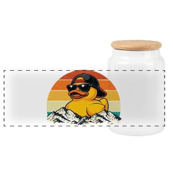 Cool Rubber Duck Duck Lover Duckie Duckling - Panoramic Cookie Jar with Wooden Lid - white - Front