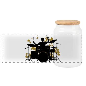 Drummer Drum Gift for Drummer - Panoramic Cookie Jar with Wooden Lid - white - Front