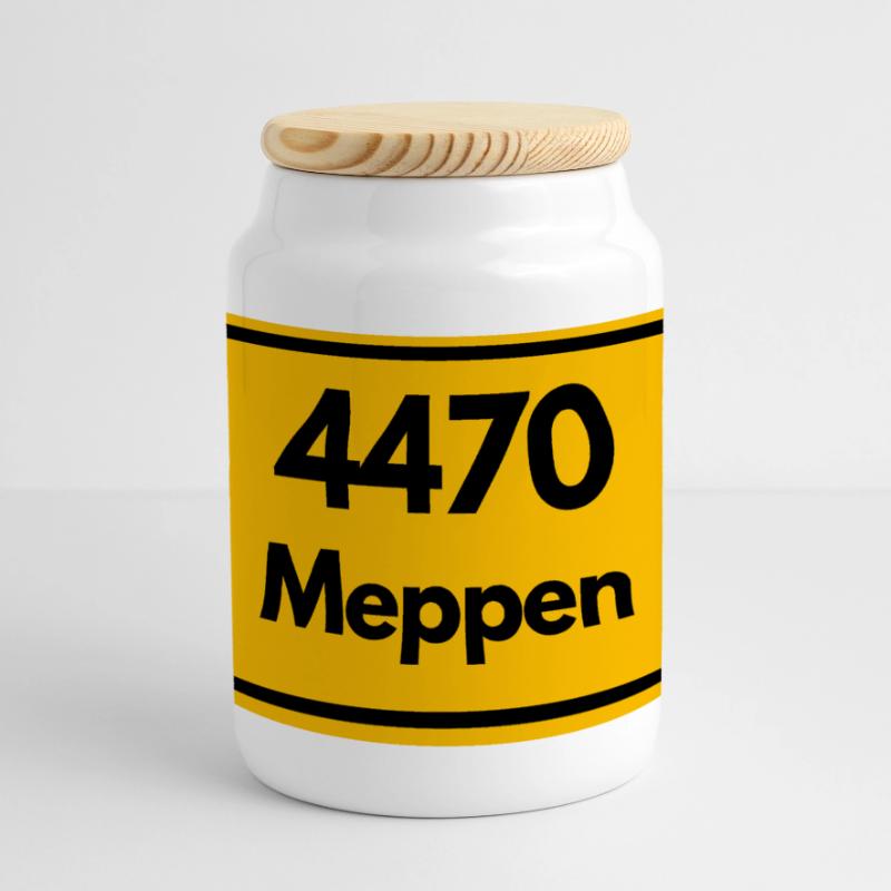 OLD POSTCODE POSTCODE RETRO 4470 MEPPEN Panoramic Cookie Jar with Wooden Lid