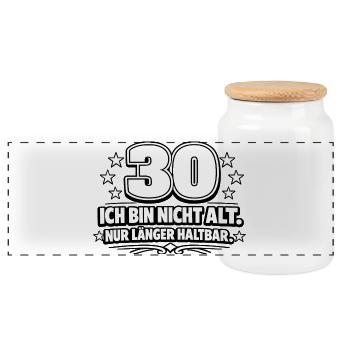 30 Ich bin nicht alt – länger haltbar - Panorama Keksdose mit Holzdeckel - Weiß - Vorne