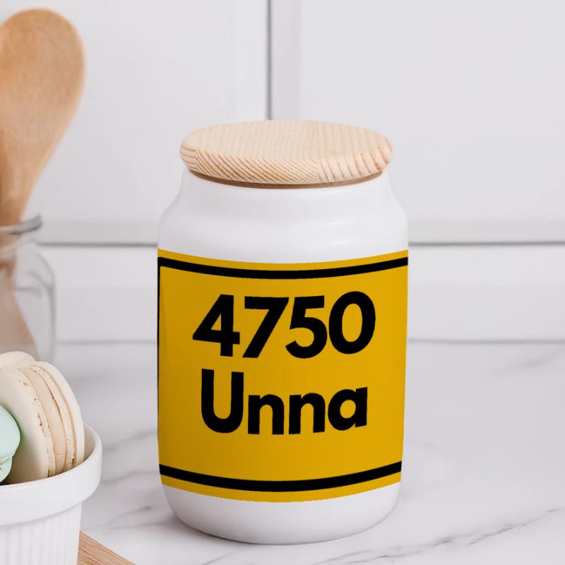 OLD POSTCODE POSTCODE RETRO 4750 UNNA Panoramic Cookie Jar with Wooden Lid