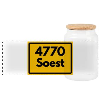 ALTE POSTLEITZAHL PLZ RETRO 4770 SOEST  - Panorama Keksdose mit Holzdeckel - Weiß - Vorne