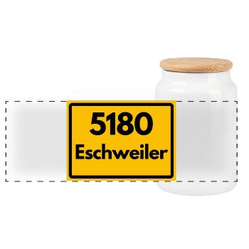 ALTE POSTLEITZAHL PLZ RETRO 5180 ESCHWEILER - Panorama Keksdose mit Holzdeckel - Weiß - Vorne