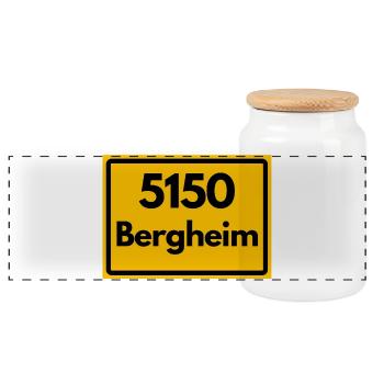 ALTE POSTLEITZAHL PLZ RETRO 5150 BERGHEIM - Panorama Keksdose mit Holzdeckel - Weiß - Vorne