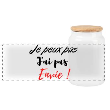 je peux pas j'ai pas envie ! - Boîte à biscuits avec couvercle en bois - blanc - Devant