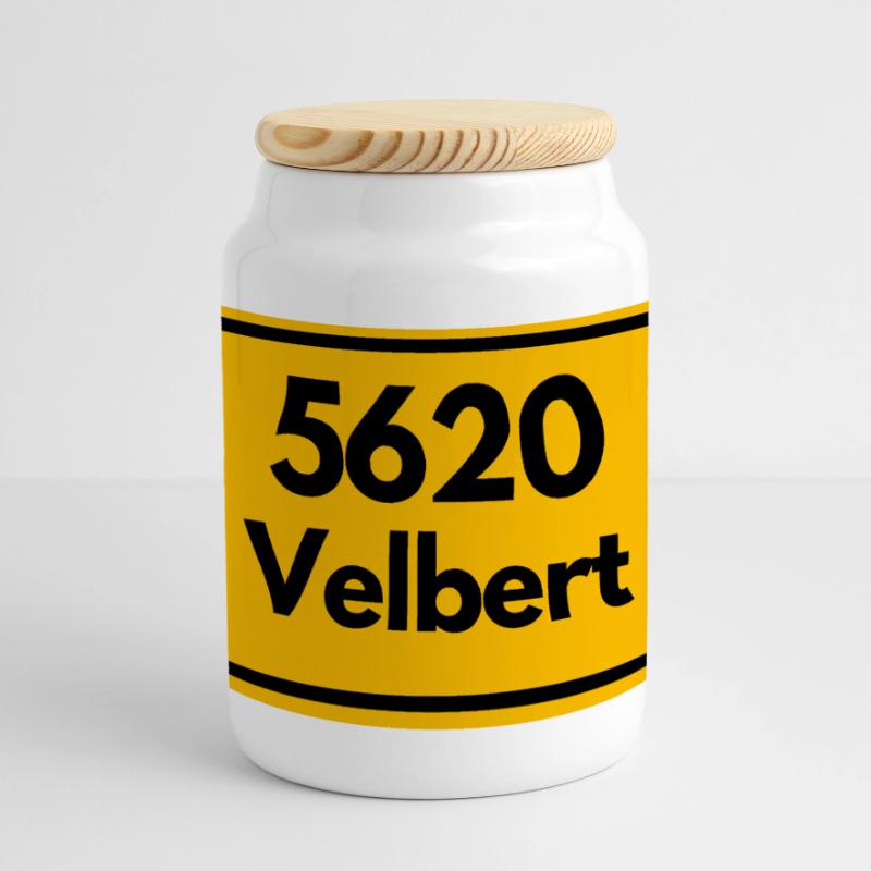 OLD POSTCODE POSTCODE RETRO 5620 VELBERT NRW Panoramic Cookie Jar with Wooden Lid