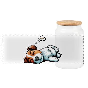 Jack Russel terrier Jack russel owner Jackie - Panoramic Cookie Jar with Wooden Lid - white - Front