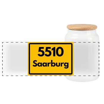 ALTE POSTLEITZAHL PLZ RETRO 5510 SAARBURG - Panorama Keksdose mit Holzdeckel - Weiß - Vorne