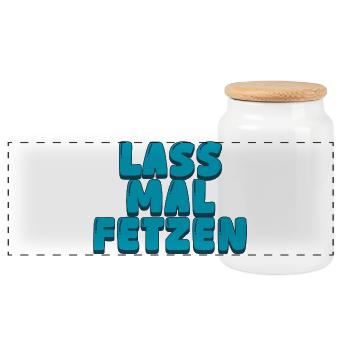 3. lass mal fetzen - Panorama Keksdose mit Holzdeckel - Weiß - Vorne
