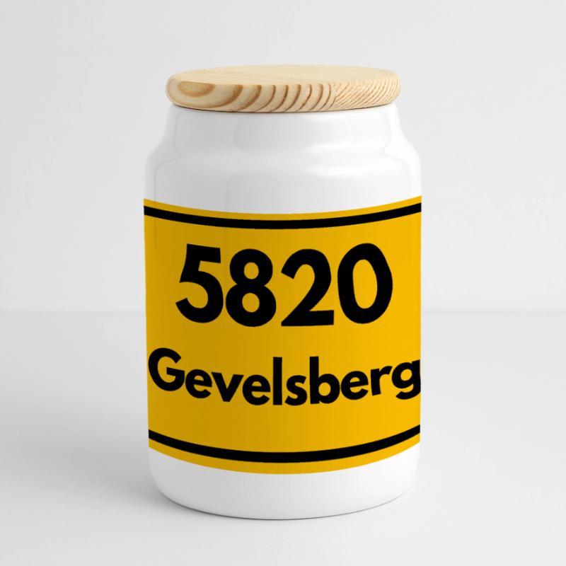 OLD POSTCODE POSTCODE RETRO 5820 GEVELSBERG Panoramic Cookie Jar with Wooden Lid