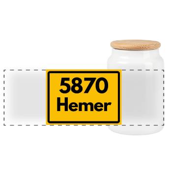 ALTE POSTLEITZAHL PLZ RETRO 5870 HEMER - Panorama Keksdose mit Holzdeckel - Weiß - Vorne
