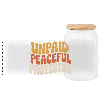 Unpaid Peaceful Protester Activist Saying Demo - Panoramic Cookie Jar with Wooden Lid - white - Front