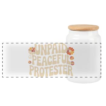 Unpaid Peaceful Protester Activist Saying Demo - Panoramic Cookie Jar with Wooden Lid - white - Front