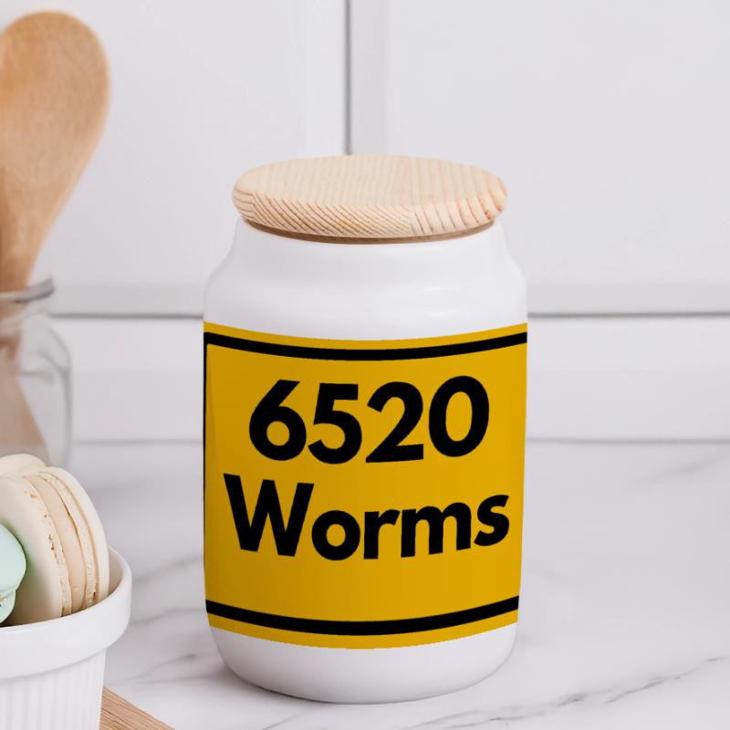 OLD POSTCODE POSTCODE RETRO 6520 WORMS Panoramic Cookie Jar with Wooden Lid
