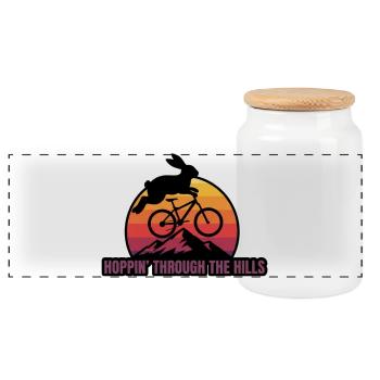 Hoppin' Through Hills Retro Rabbit Bike - Panorama Keksdose mit Holzdeckel - Weiß - Vorne