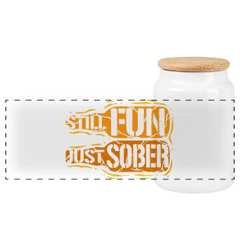 Antialcoholic Abstinent Still Fun Just Sober - Panoramic Cookie Jar with Wooden Lid - white - Front