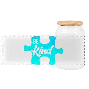 Be Kind Puzzle Motif - Panoramic Cookie Jar with Wooden Lid - white - Front