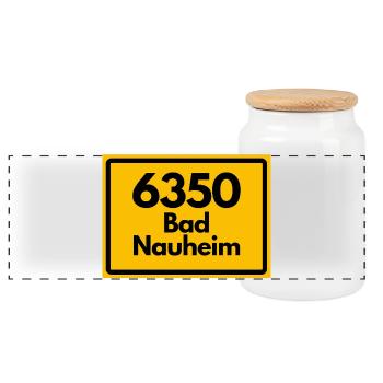 ALTE POSTLEITZAHL PLZ RETRO 6350 BAD NAUHEIM STOLZ - Panorama Keksdose mit Holzdeckel - Weiß - Vorne