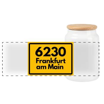 ALTE POSTLEITZAHL PLZ RETRO 6230 FRANKFURT AM MAIN - Panorama Keksdose mit Holzdeckel - Weiß - Vorne