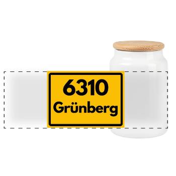 ALTE POSTLEITZAHL PLZ RETRO 6310 GRÜBERG HEIMAT - Panorama Keksdose mit Holzdeckel - Weiß - Vorne