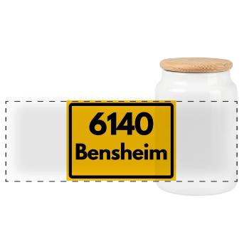 ALTE POSTLEITZAHL PLZ RETRO 6140 BENSHEIM HEIMAT - Panorama Keksdose mit Holzdeckel - Weiß - Vorne