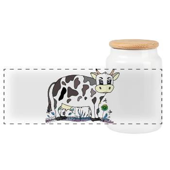 Cow - Panoramic Cookie Jar with Wooden Lid - white - Front