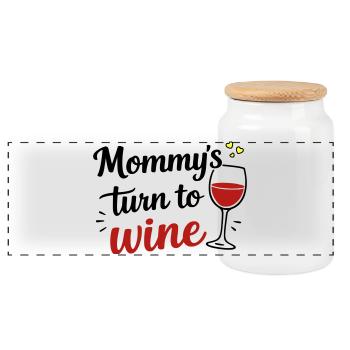 Mommy’s Turn to Wine – Muttertag Fun Design - Panorama Keksdose mit Holzdeckel - Weiß - Vorne