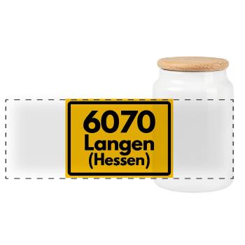 ALTE POSTLEITZAHL PLZ RETRO 6070 LANGEN (HESSEN) - Panorama Keksdose mit Holzdeckel - Weiß - Vorne