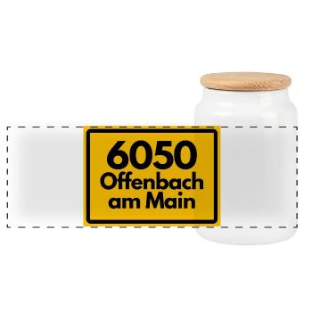ALTE POSTLEITZAHL PLZ 6050 OFFENBACH AM MAIN HEIMA - Panorama Keksdose mit Holzdeckel - Weiß - Vorne