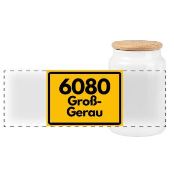 ALTE POSTLEITZAHL PLZ RETRO 6080 GROSS GERAU  - Panorama Keksdose mit Holzdeckel - Weiß - Vorne