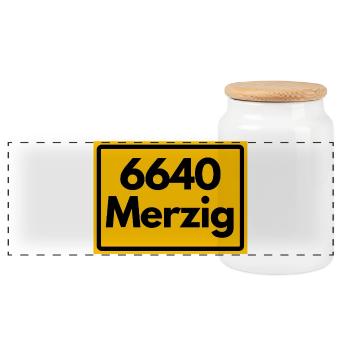 ALTE POSTLEITZAHL PLZ RETRO 6640 MERZIG HEIMAT - Panorama Keksdose mit Holzdeckel - Weiß - Vorne