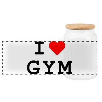 I love Gym - I love the gym - Panoramic Cookie Jar with Wooden Lid - white - Front