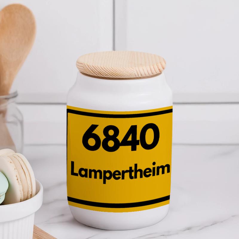 OLD POSTCODE POSTCODE RETRO 6840 LAMPERTHEIM Panoramic Cookie Jar with Wooden Lid