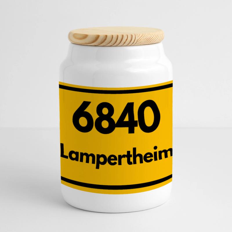 OLD POSTCODE POSTCODE RETRO 6840 LAMPERTHEIM Panoramic Cookie Jar with Wooden Lid
