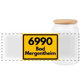 ALTE POSTLEITZAHL PLZ RETRO 6990 BAD MERGENTHEIM  - Panorama Keksdose mit Holzdeckel - Weiß - Vorne