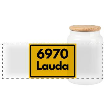 ALTE POSTLEITZAHL PLZ RETRO 6970 LAUDA HEIMATSTOLZ - Panorama Keksdose mit Holzdeckel - Weiß - Vorne