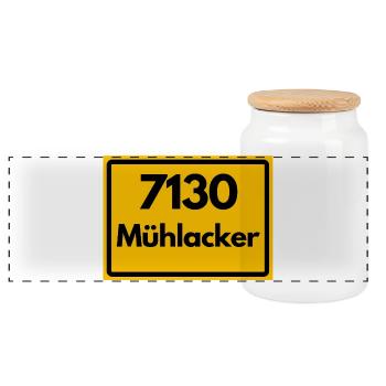 ALTE POSTLEITZAHL PLZ RETRO 7130 MÜHLACKER HEIMAT - Panorama Keksdose mit Holzdeckel - Weiß - Vorne