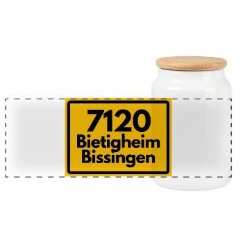 ALTE POSTLEITZAHL PLZ 7120 BIETIGHEIM BISSINGEN - Panorama Keksdose mit Holzdeckel - Weiß - Vorne