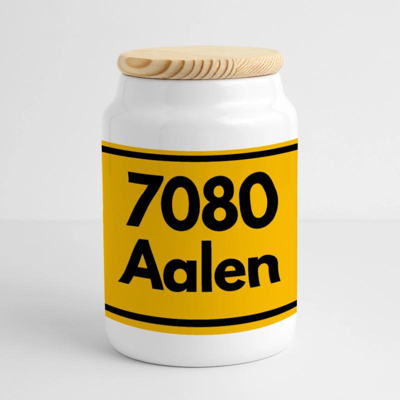 OLD POSTCODE ZIP CODE RETRO 7080 AALEN HEIMATSTOLZ Panoramic Cookie Jar with Wooden Lid