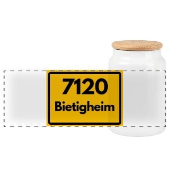 ALTE POSTLEITZAHL PLZ RETRO 7120 BIETIGHEIM HEIMAT - Panorama Keksdose mit Holzdeckel - Weiß - Vorne