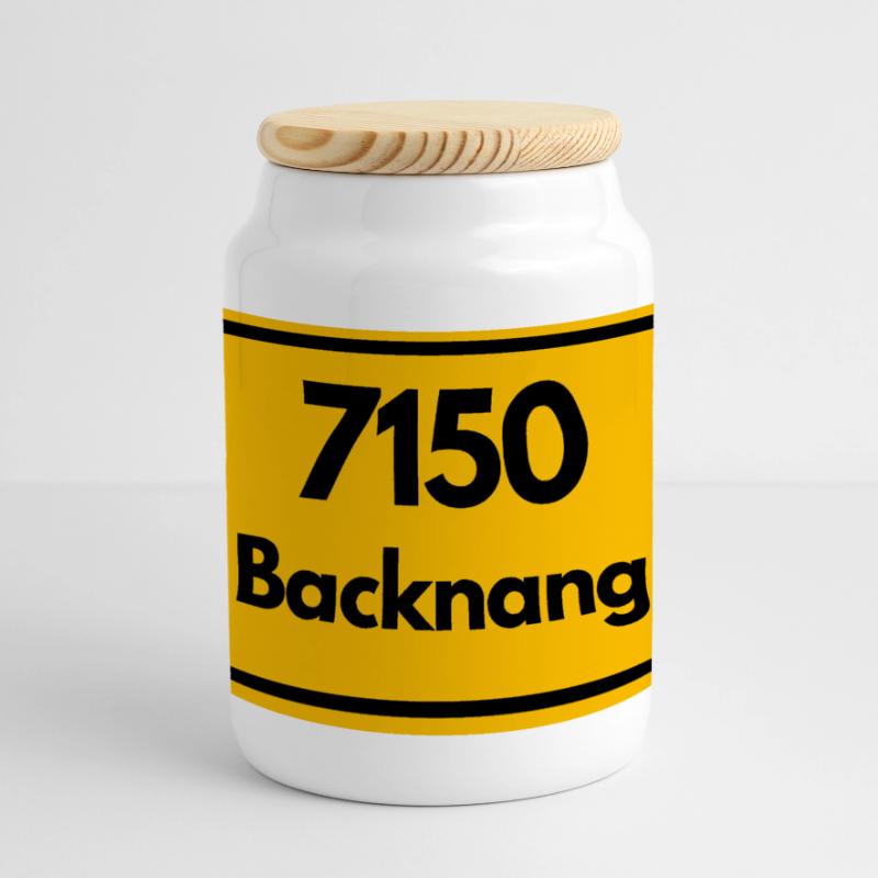 OLD POSTCODE POSTCODE RETRO 7150 BACKNANG HEIMAT Panoramic Cookie Jar with Wooden Lid