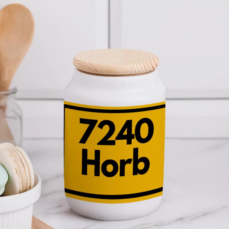 OLD POSTCODE POSTCODE RETRO 7240 HORB HEIMATSTOLZ Panoramic Cookie Jar with Wooden Lid