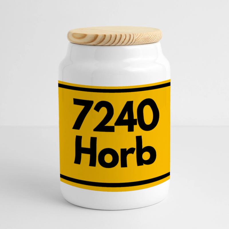 OLD POSTCODE POSTCODE RETRO 7240 HORB HEIMATSTOLZ Panoramic Cookie Jar with Wooden Lid