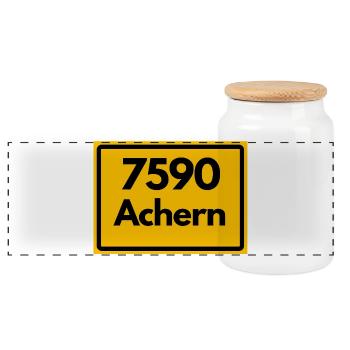 ALTE POSTLEITZAHL PLZ RETRO 7590 ACHERN HEIMAT - Panorama Keksdose mit Holzdeckel - Weiß - Vorne