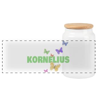 Cornelius with butterflies - Panoramic Cookie Jar with Wooden Lid - white - Front