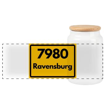 ALTE POSTLEITZAHL PLZ RETRO 7980 RAVENSBURG HEIMAT - Panorama Keksdose mit Holzdeckel - Weiß - Vorne