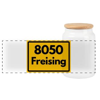 ALTE POSTLEITZAHL PLZ RETRO 8050 FREISING HEIMAT - Panorama Keksdose mit Holzdeckel - Weiß - Vorne