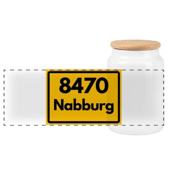 ALTE POSTLEITZAHL PLZ RETRO 8470 NABBURG HEIMAT - Panorama Keksdose mit Holzdeckel - Weiß - Vorne